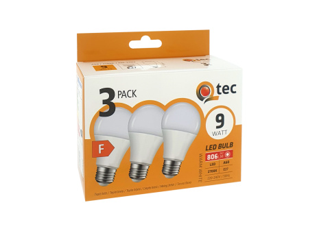 LED žiarovky 9W/806lm/A60/E27 teplá biela 3 PACK Qtec
